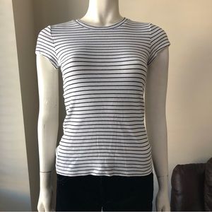 Club Monaco White and Black Striped Tee